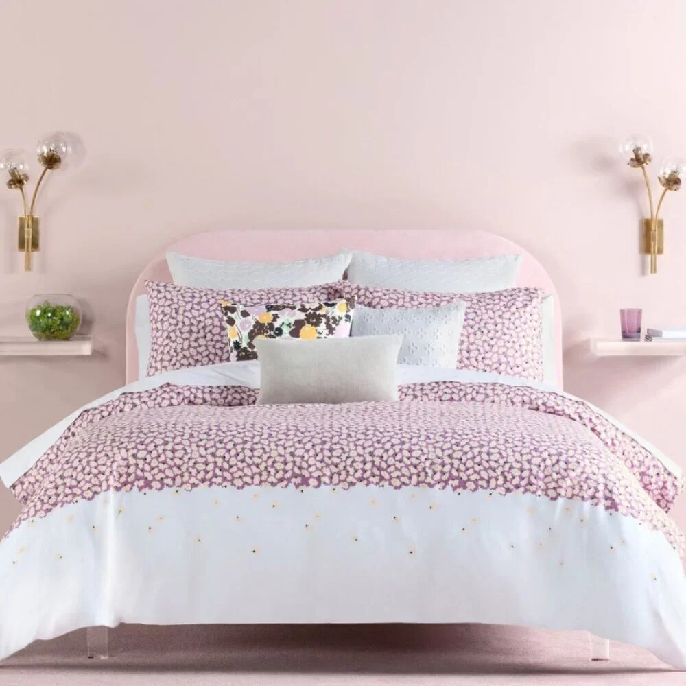 Kate Spade King Floral Lilac Carnation Cotton Duvet Set 3Pc